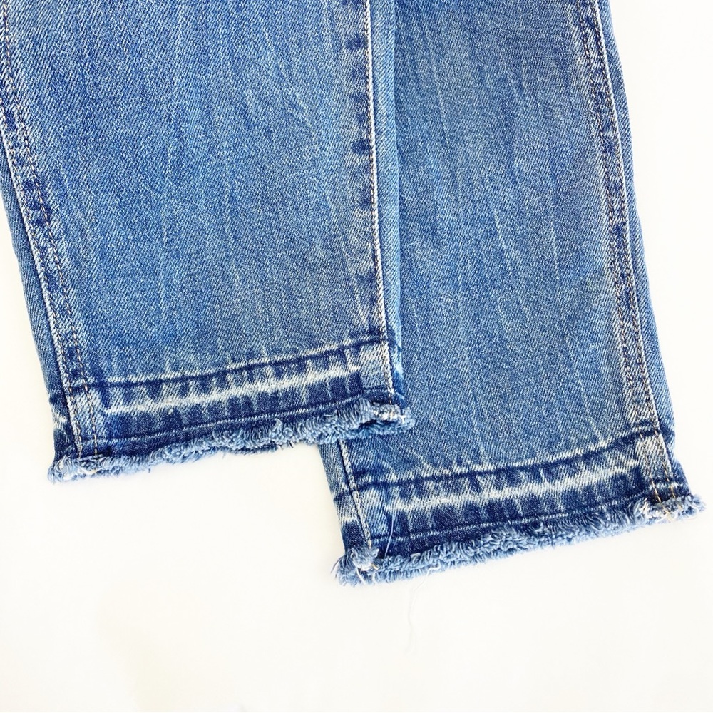 Abercrombie & Fitch Distressed Denim Jean Overalls Raw Hem Straight Slim Blue - Picture 9 of 12